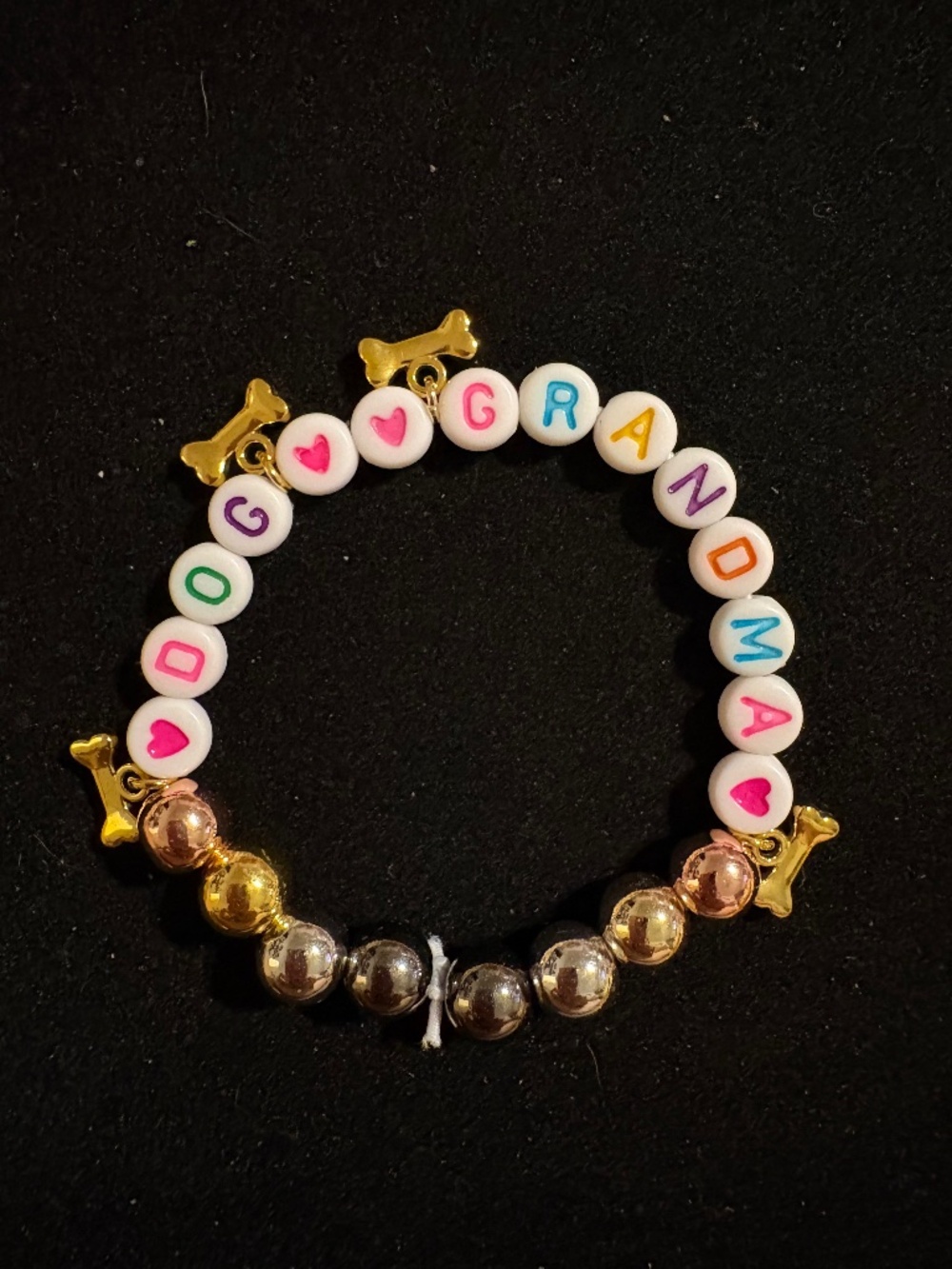 Dog Grandma Stretch Bracelet Gold Bone Charm - Parky’s Place Handmade